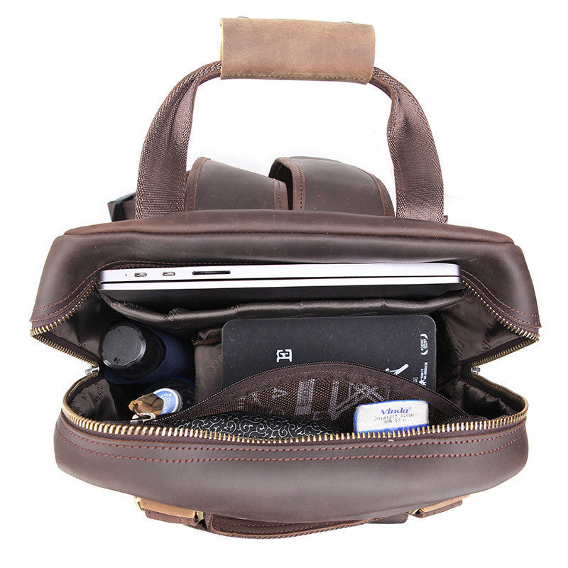Crazy Horse Leather Camera Shoulder Bag, Retro Style