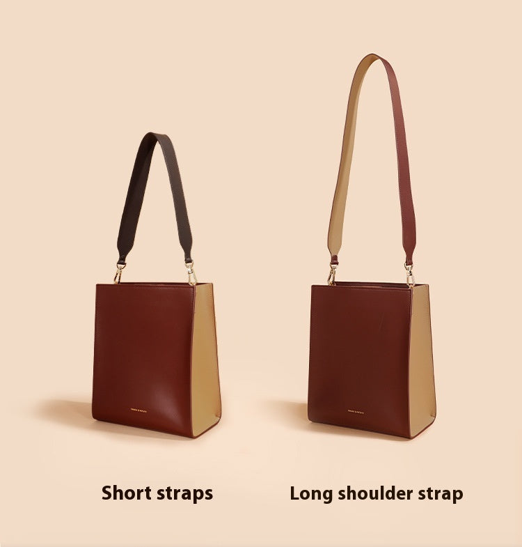 Women's Leather Bag with Wide Contrast Shoulder Straps