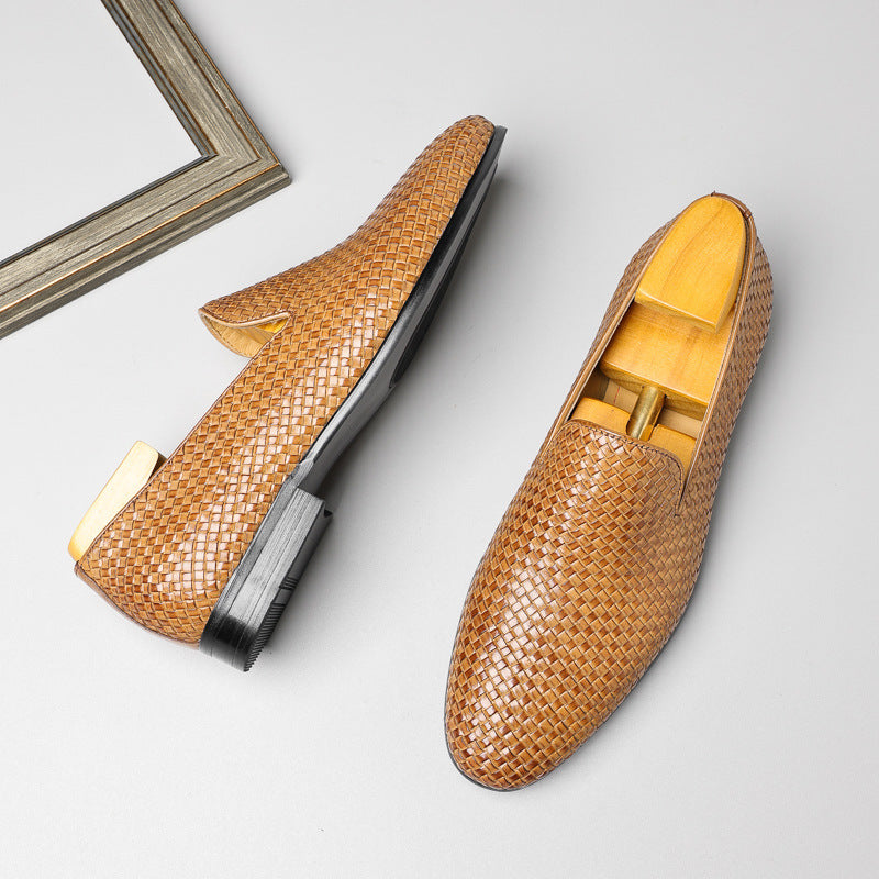 Men’s Cowhide Woven Slip-On Business Leather Shoes