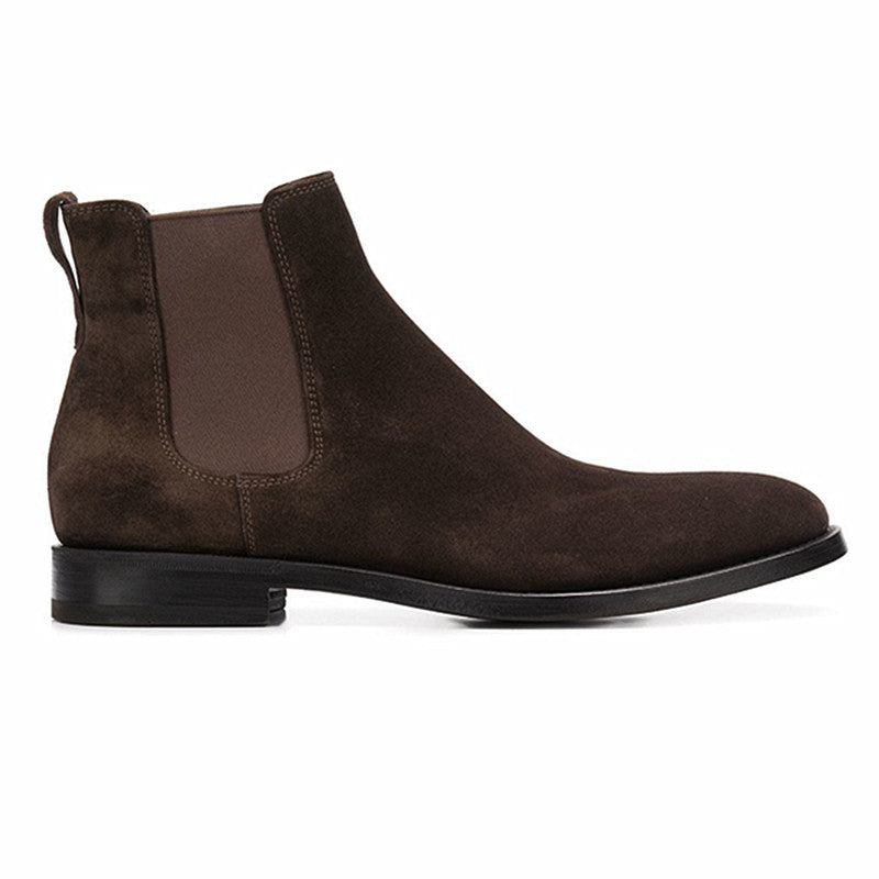 Men's Pointed Toe Leather Short Boots - Sleeve Closure