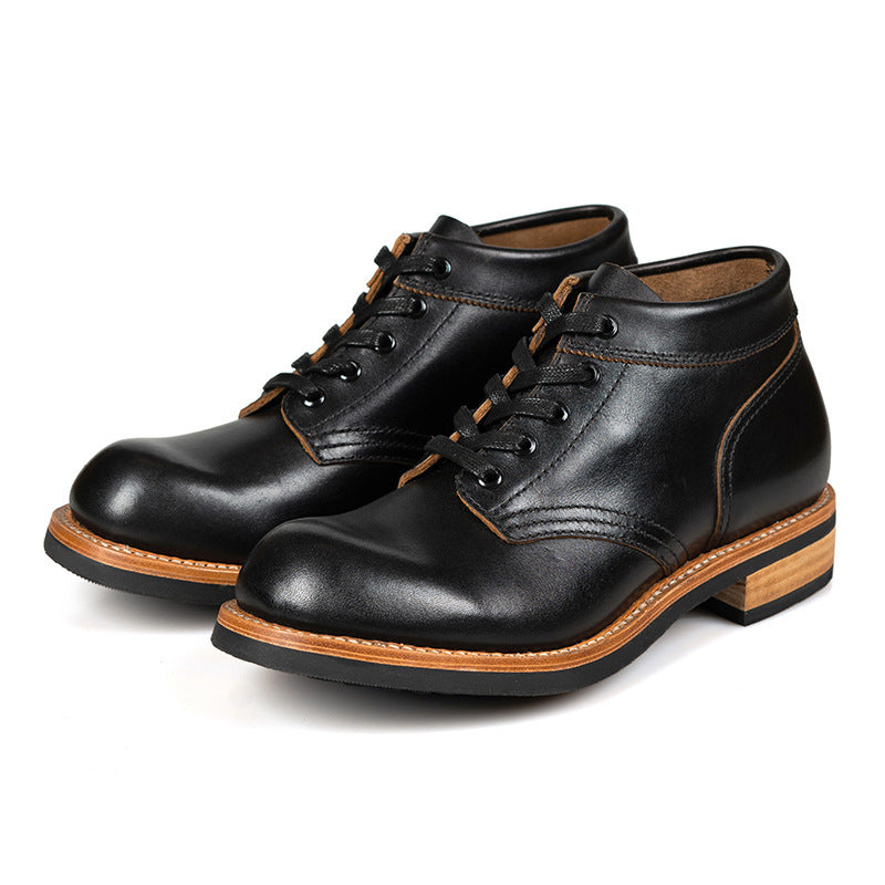 Men's Leather Low-Top Round Toe Tooling Casual Boots