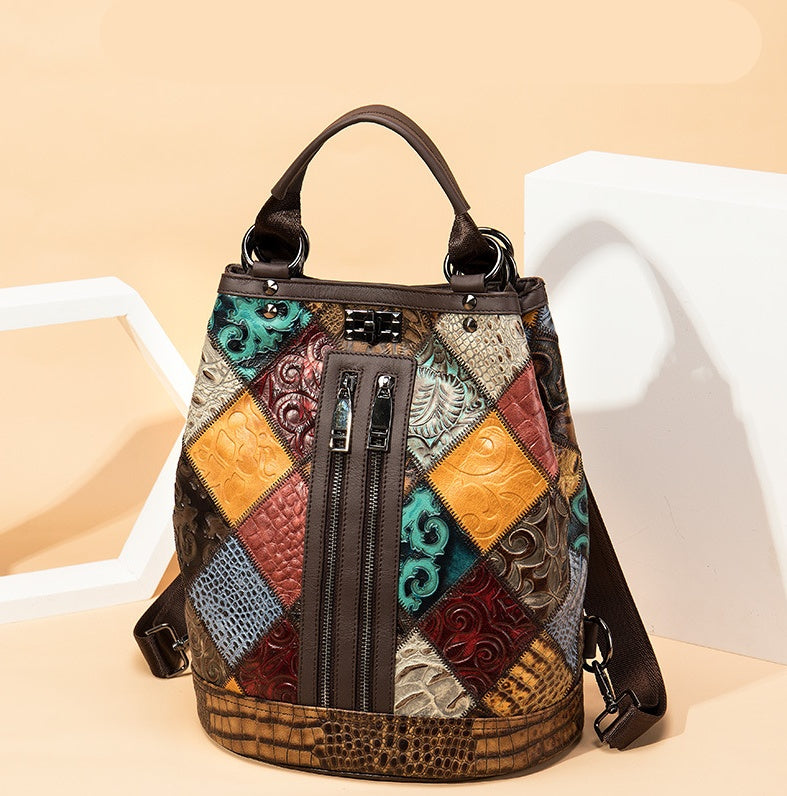 Ethnic National Style Women's Genuine Cowhide Backpack