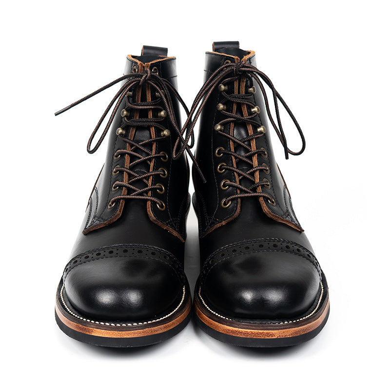 Men's Tooling Cowhide Winter Leather Boots, Waterproof