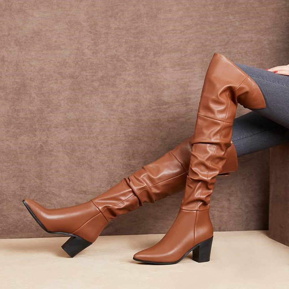 Women’s Pointed Toe Thick Heel Over-The-Knee Boots