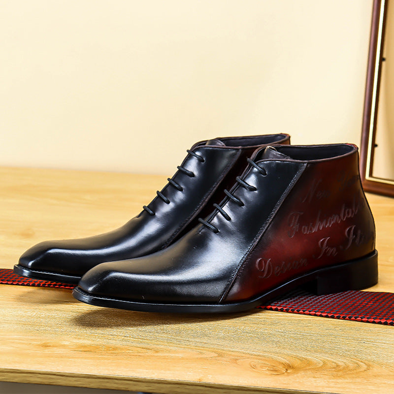 Men’s Bicolor Cowhide Business Martin Boots, Low Heel