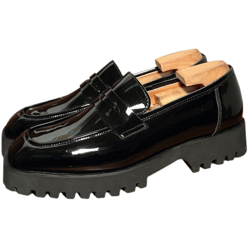 Men's Black Patent Leather Slip-on Square Toe Shoes