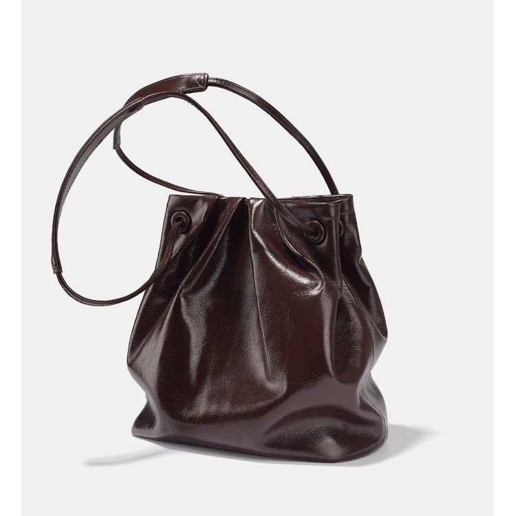 Women's Oil Wax Leather Drawstring Bucket Bag - Multi Color