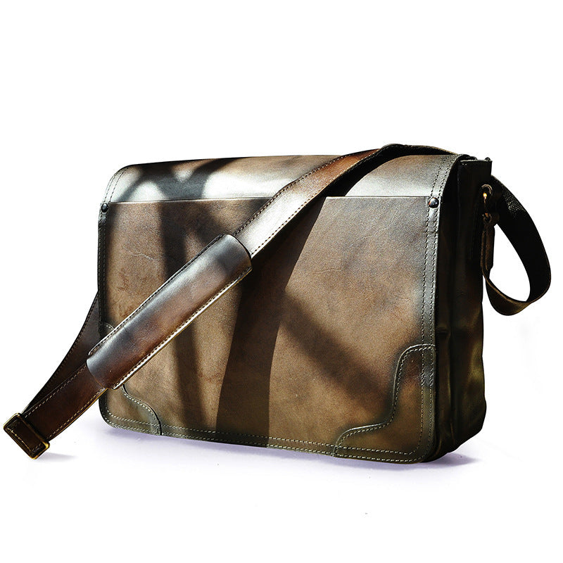 The First Layer Of Crazy Horse Leather Cowhide Men's 14-inch Computer One-shoulder Diagonal Bag