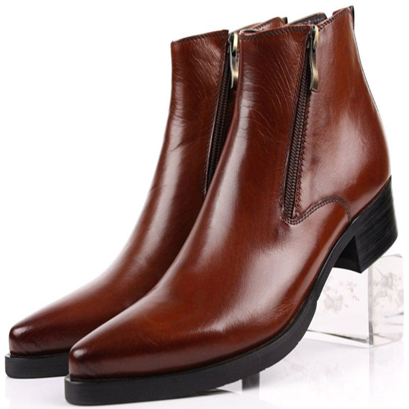 Men's High-Top Pointed Toe Cowhide Leather Ankle Boots