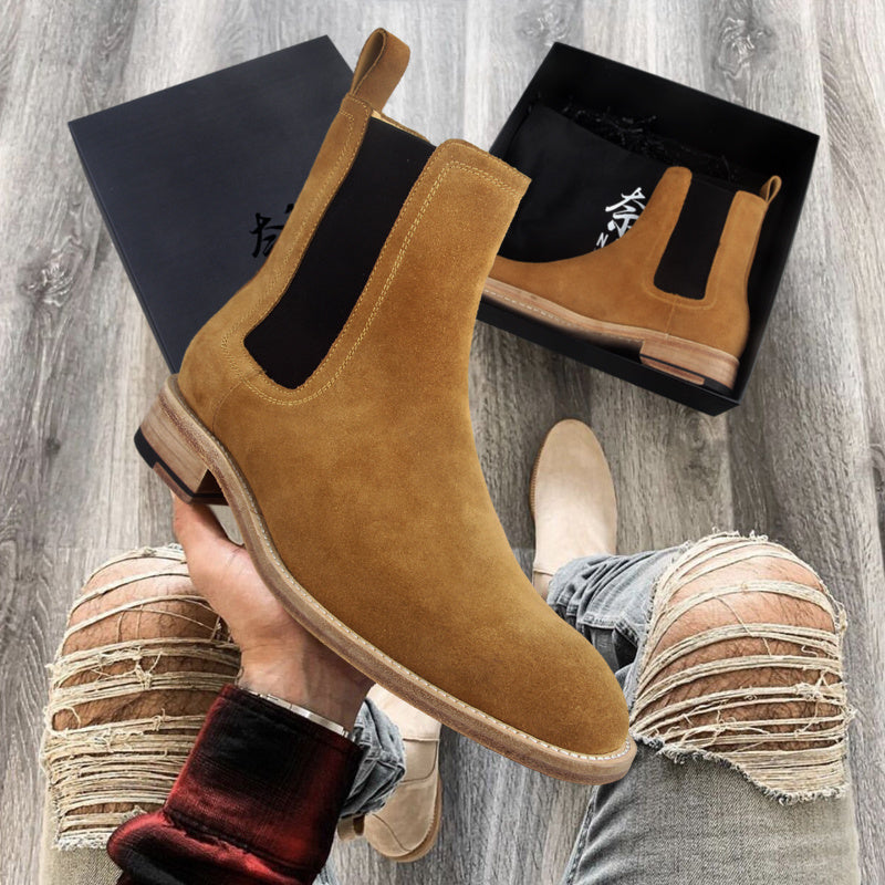Men's Handmade Retro Leather Boots, Medium Tube Height