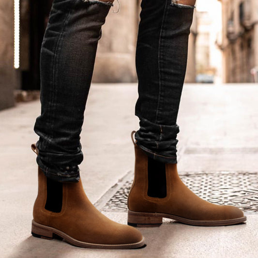 Men's Handmade Retro Leather Boots, Medium Tube Height