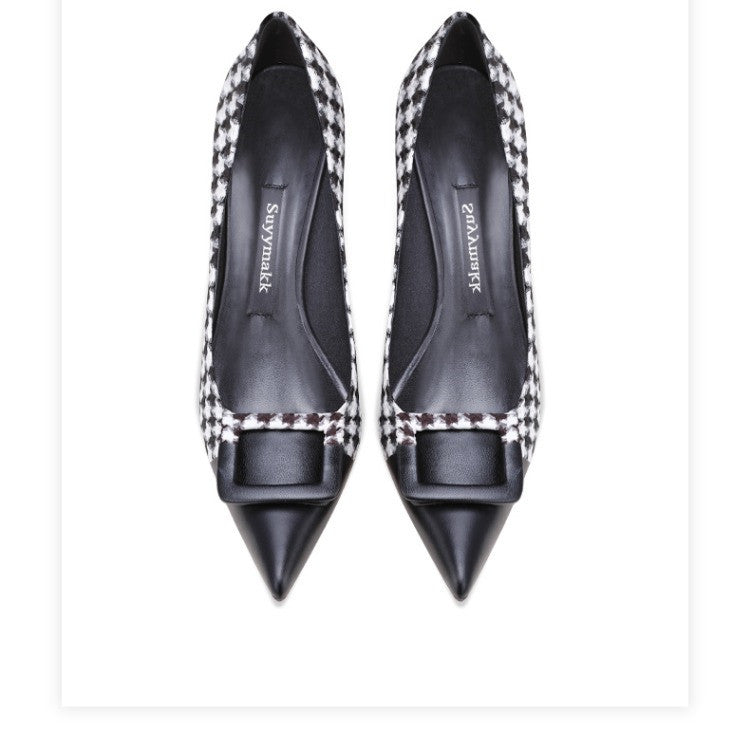 Thin Heel Pointed Shallow Mouth Colorblock Heels