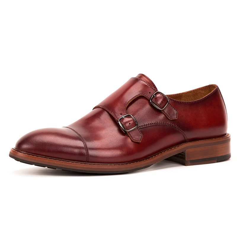 Men's Business Formal Cowhide Monk Shoes, Handmade
