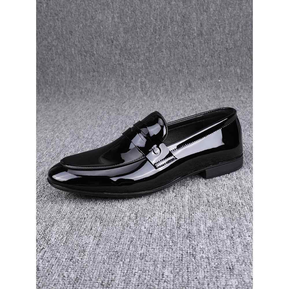 Glossy Black Leather Slip-On Business Casual Shoes