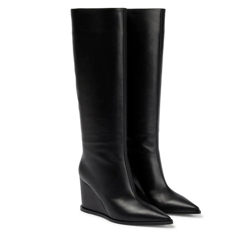 Women’s Large Tube Leather Wedge High Boots