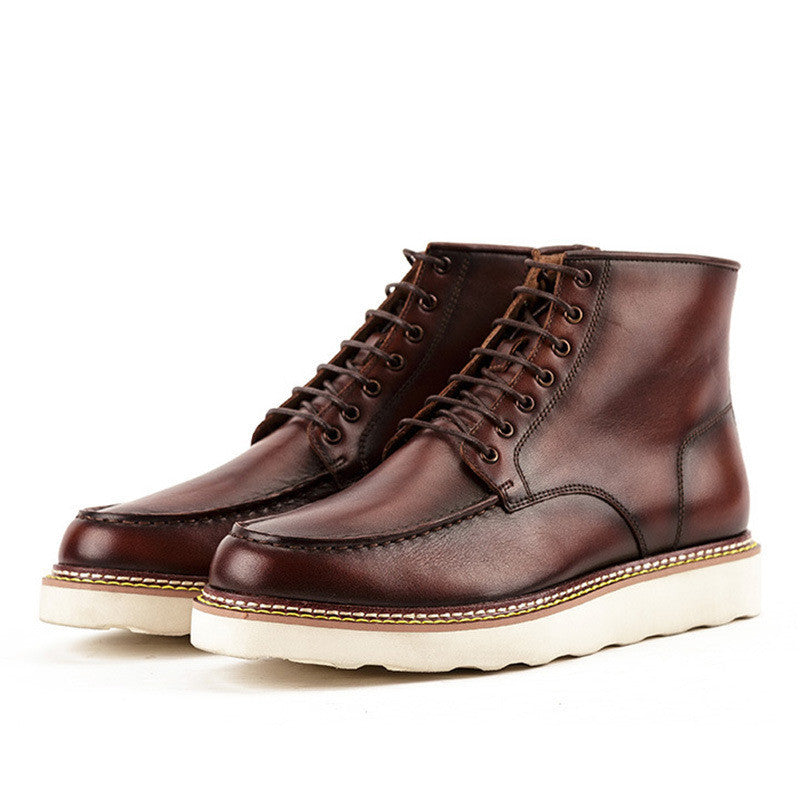 High-Top Korean Men’s Leather Tooling Boots