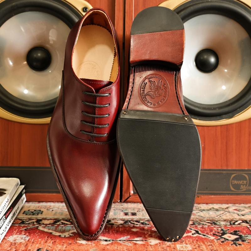 Goodyear Handmade Wine Red Pointed Toe Men's Shoes