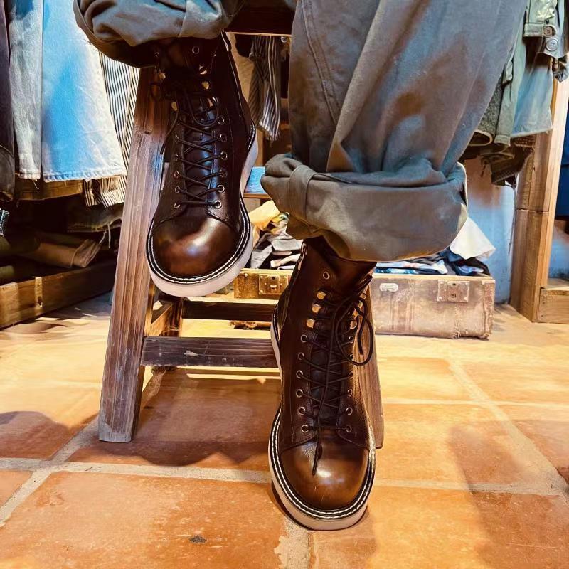British Plus Velvet Leather Mid-Top Boots Coffee