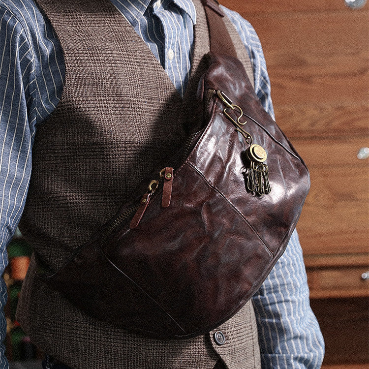 Men's Vintage Leather Waist Bag - Coffee & Black