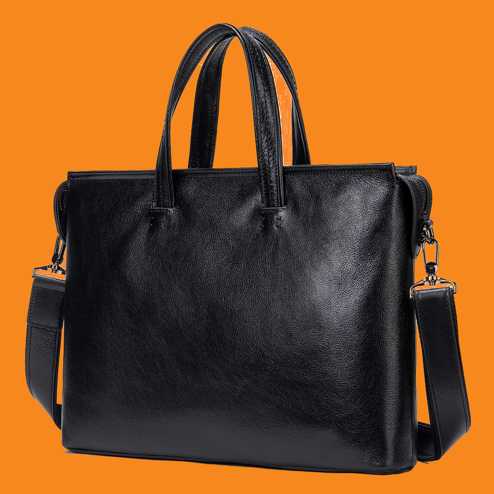 Men's 14" Leather Briefcase, Retro Business Handbag