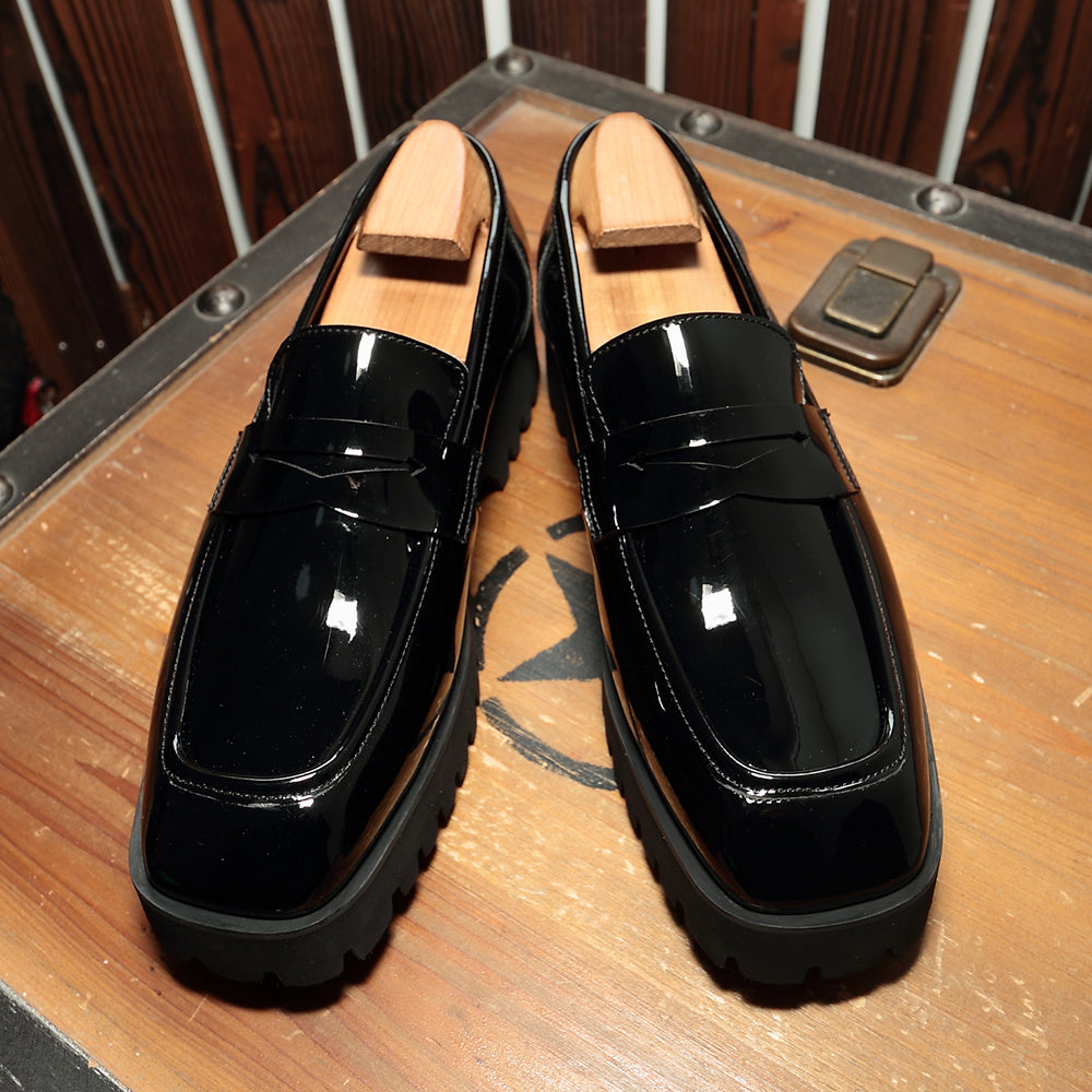 Men's Black Patent Leather Slip-on Square Toe Shoes