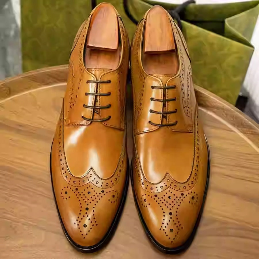 Men's British Pointed Toe Formal Wedding Brogue Shoes