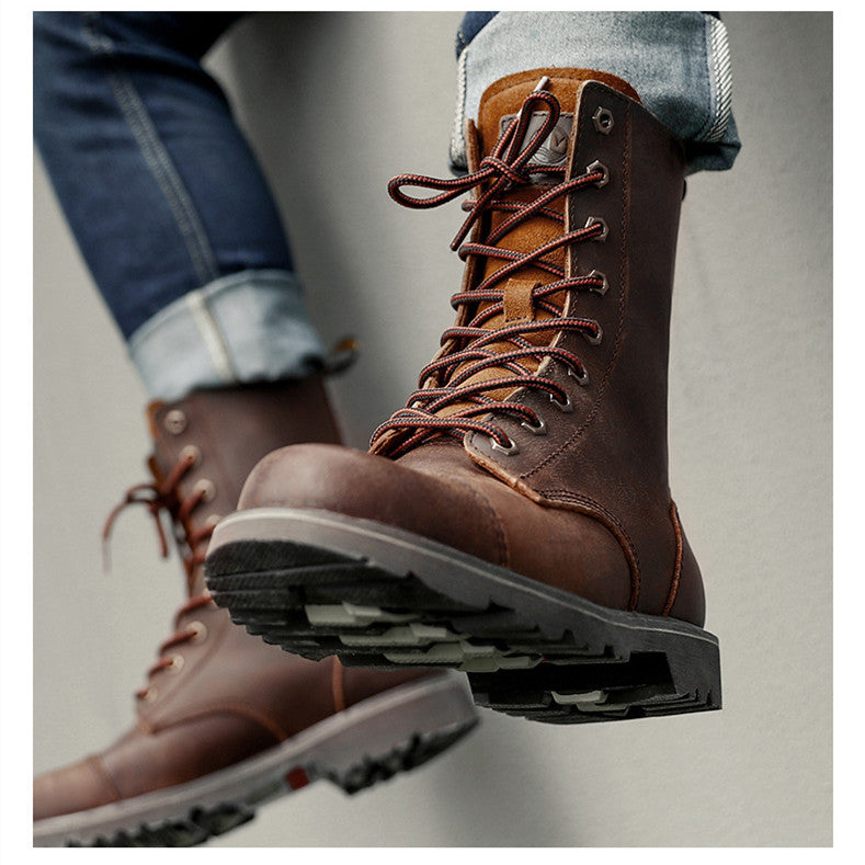 Men's Outdoor Motorcycle Martin Boots - Mid Heel