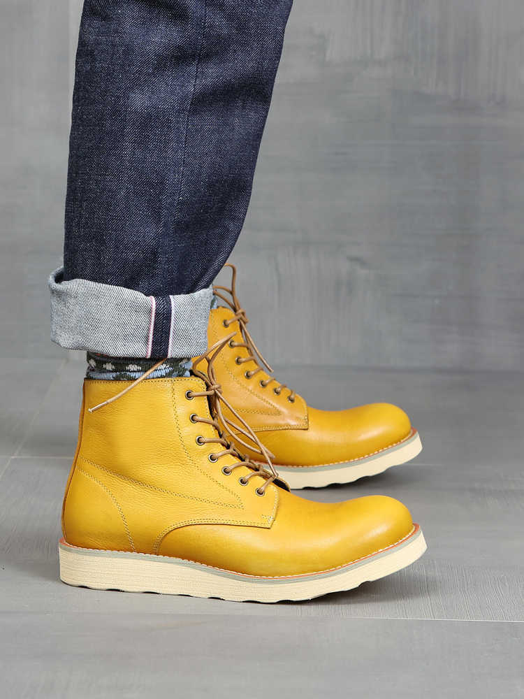 Retro Distressed Green Worker Boots | Breathable Leather