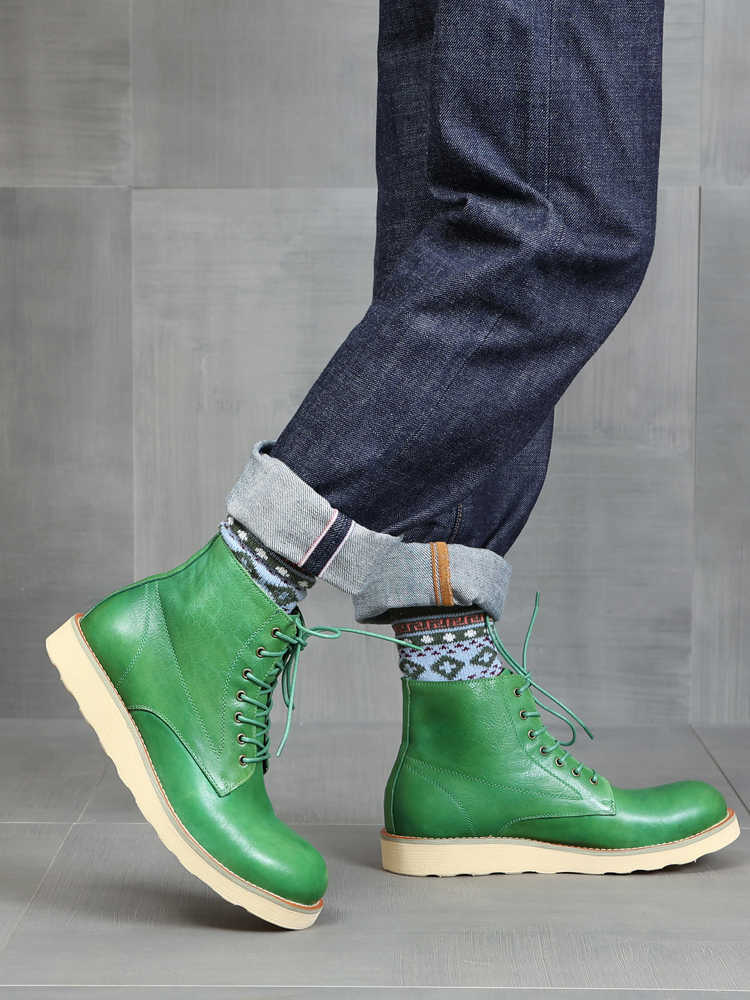Retro Distressed Green Worker Boots | Breathable Leather