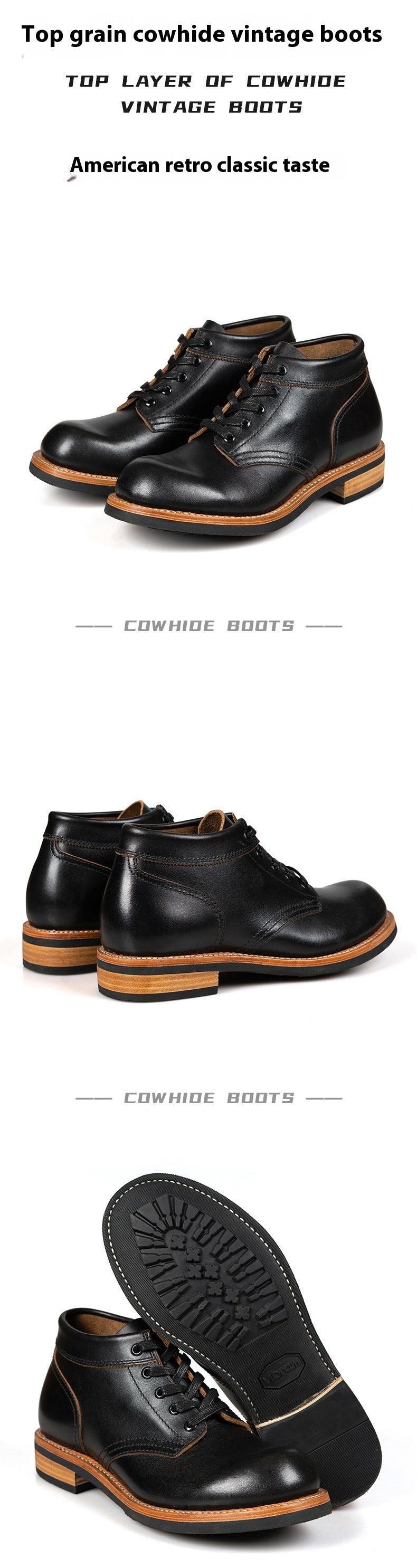 Men's Leather Low-Top Round Toe Tooling Casual Boots