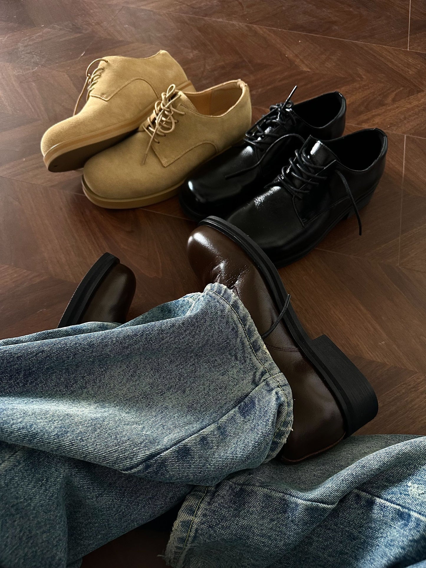 Retro Casual Big Head Derby Synthetic Leather Shoes