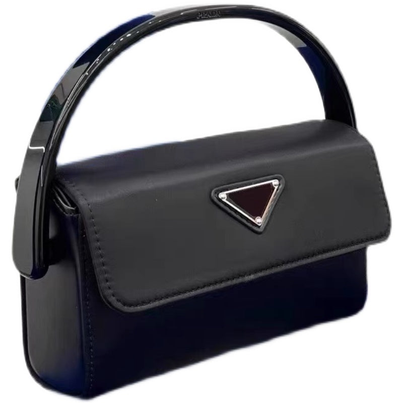 Versatile Dark Black PU Nylon Square Handbag