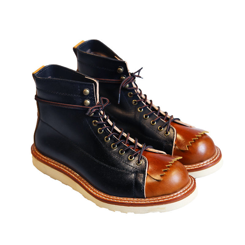 American Retro Leather Thick Sole Casual Boots, High Top