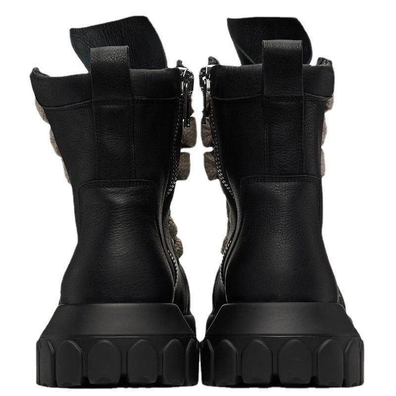 Men's European-American Motorcycle Zip Boots, Cowhide, Black
