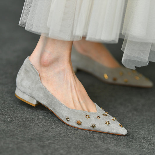 Frosted Cashmere Slip-On Pumps - Low Heel Gray