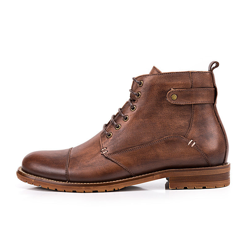 Men's Casual Lace-up High-top Cowhide Boots Winter