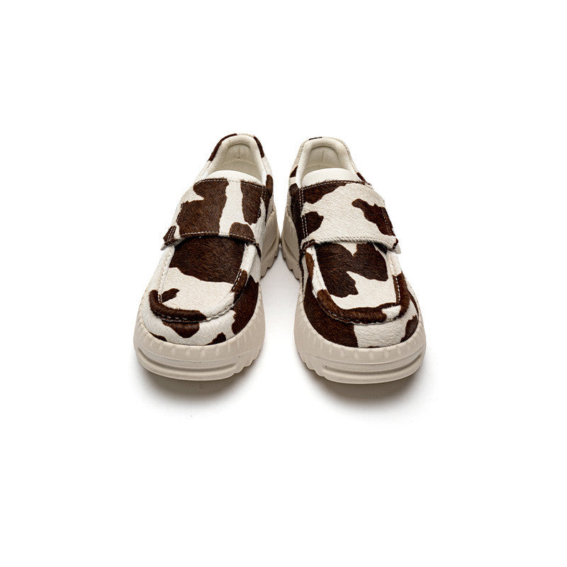 Cow Leather Thick-Soled Platform Sneakers, Multiple Sizes