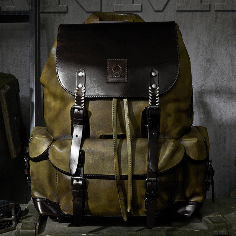 First Layer Cowhide Leather Men's Travel Backpack