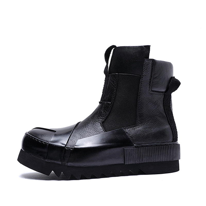 Handmade Leather Retro Thick Sole Casual Shoes, Multi-color