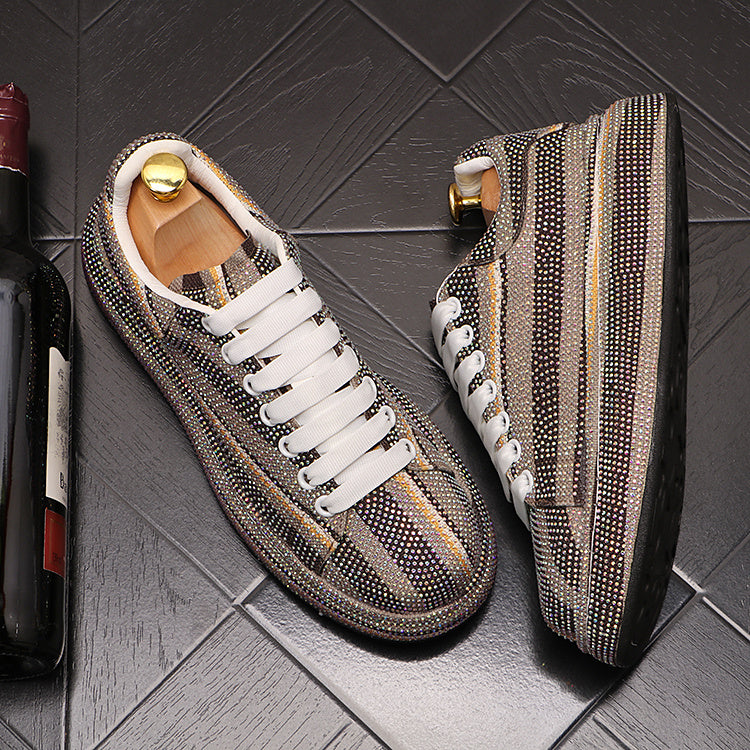 Men’s Low Top Rhinestone Casual Shoes Superfiber Leather
