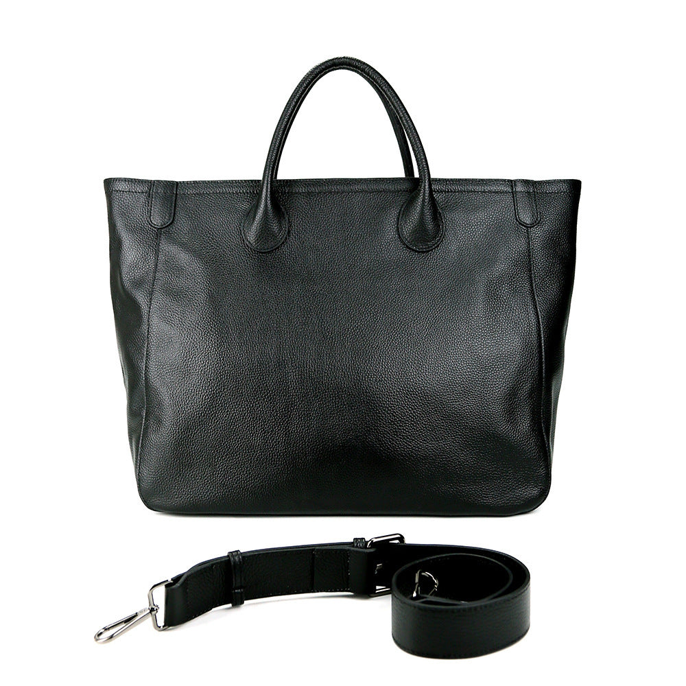 Large Cowhide Leather Hand-Carry Bag, Solid Colors