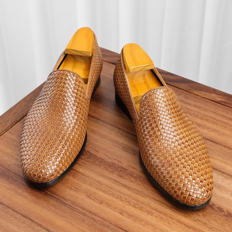 Men’s Cowhide Woven Slip-On Business Leather Shoes