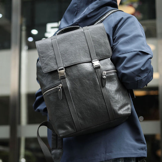 Business Cowhide Leather Backpack 16” Large Capacity