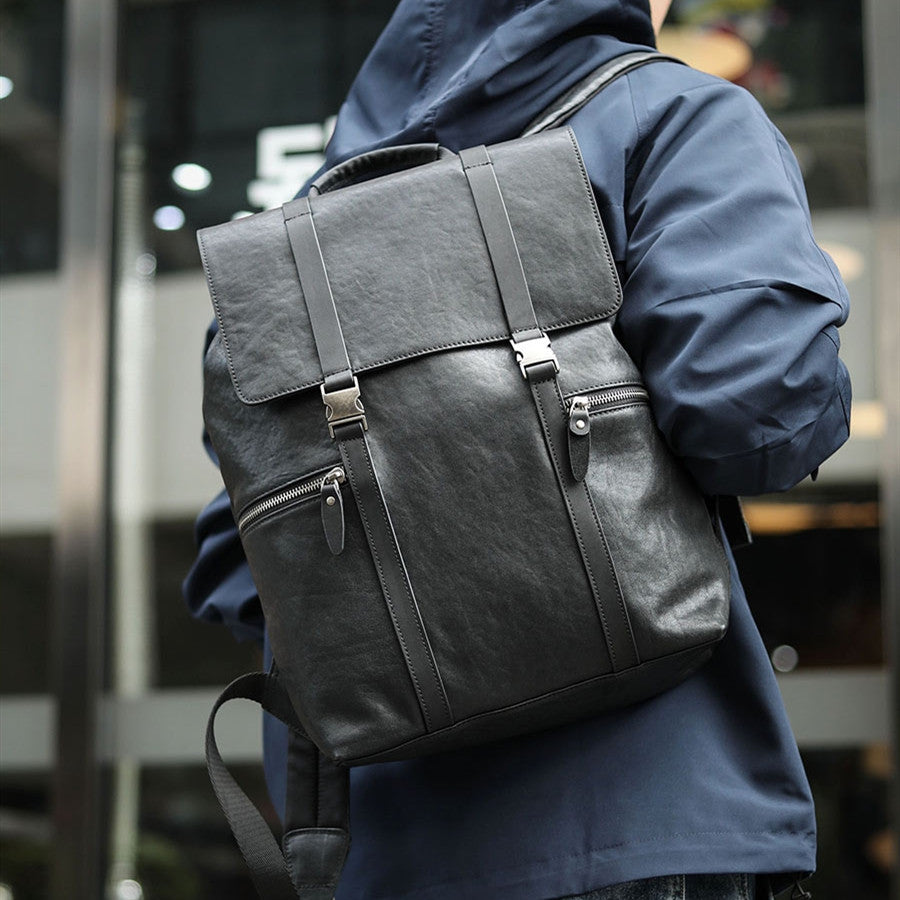 Business Cowhide Leather Backpack 16” Large Capacity