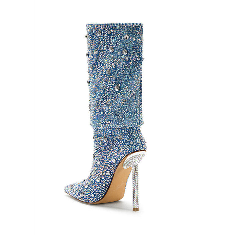 Women’s Fashion Denim Blue Pointed Toe Boots