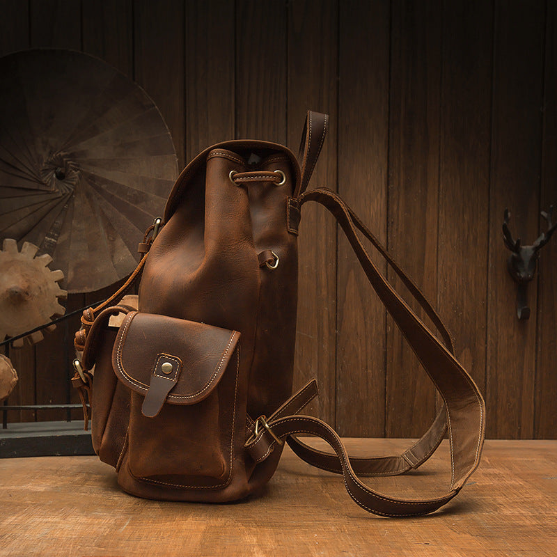 Handmade Crazy Horse Leather Medium Backpack, Vintage