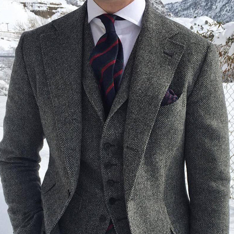 Men's Grey Wool Tweed Blazer & Pant Set