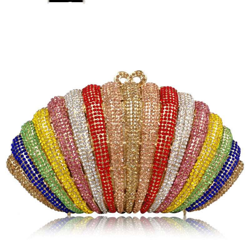 Diamond Crystal Shell Clutch Bag with Chain, 22cm