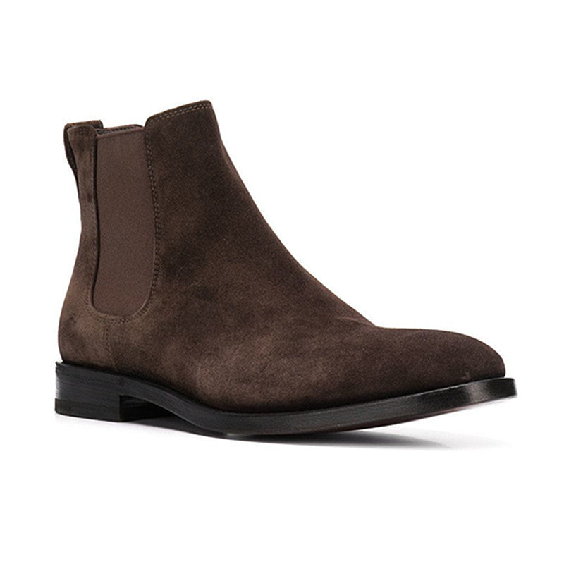 Men's Pointed Toe Leather Short Boots - Sleeve Closure