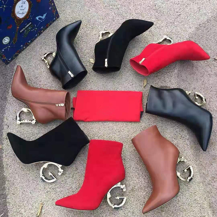 Women's Cowhide Sheepskin Pointed Toe High Heel Boots